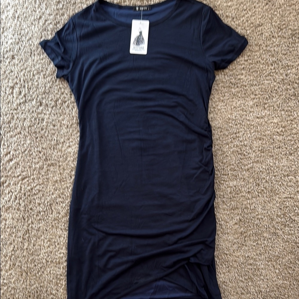 NWT BTFMB Blue Women's t-shirt dress. Cute criss crosses on the bottom front.